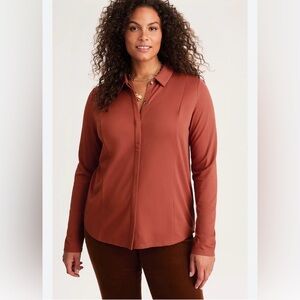 J. Jill Ponte Knit Button-Down Shirt